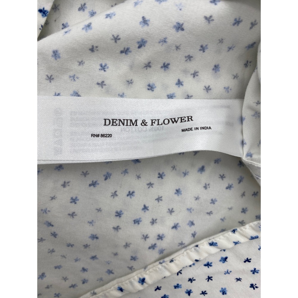 Denim & Flower Ricky Singh Mens Large White Blue Star Print Cotton Button Shirt - Picture 4 of 10